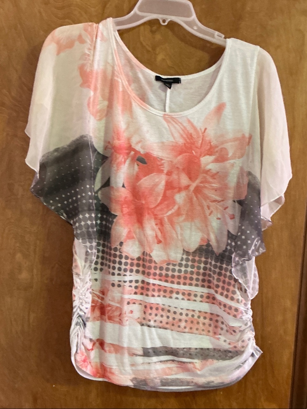 Espresso Coral Floral Sheer Flutter Sleeve Tunic